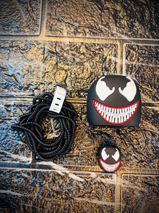 4CRAZEE Compatible for iPhone Charger Case Cover, Funny Cartoon Character, Silicone Charger Case Cover Compatible for 18-20W 360 Degree Full Protection Cover (Venom black)
